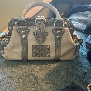 Louis Vuitton Cream Canvas Satchel with Taupe Leather Trim and Gold Hardware